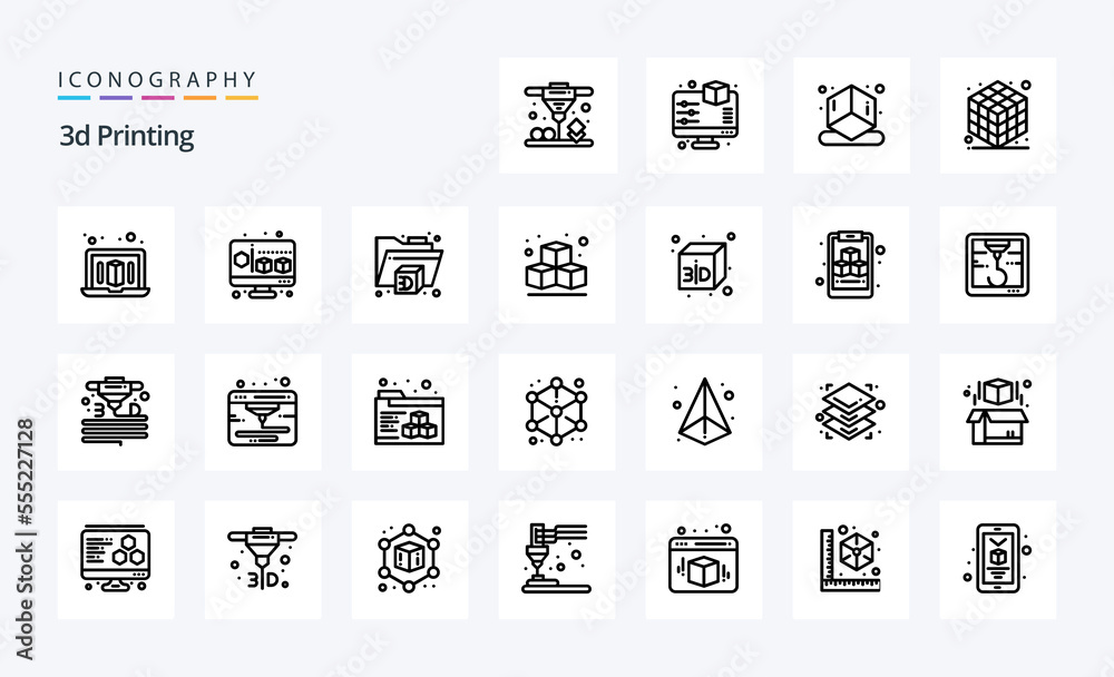 25 3d Printing Line icon pack