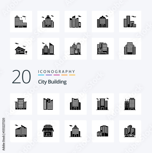 20 City Building Solid Glyph icon Pack like building building place apartment office