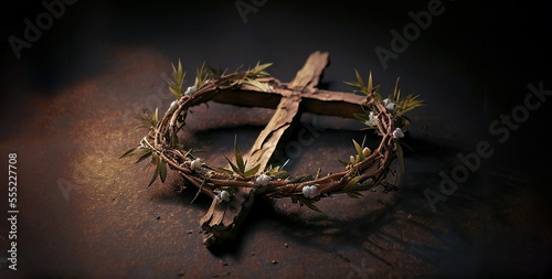  Rusty wreath of thorns at the cross, generative ai