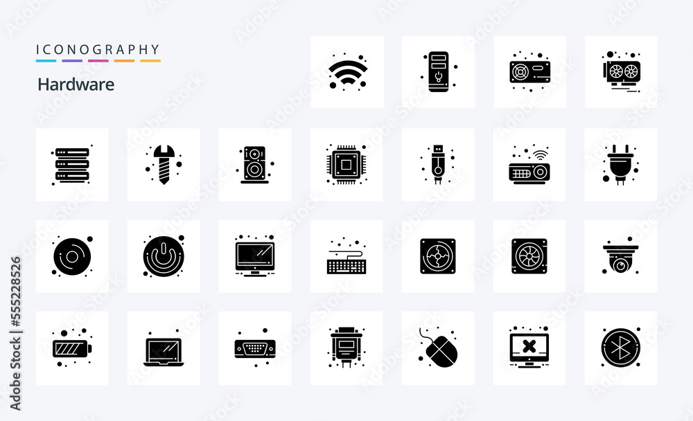 25 Hardware Solid Glyph icon pack