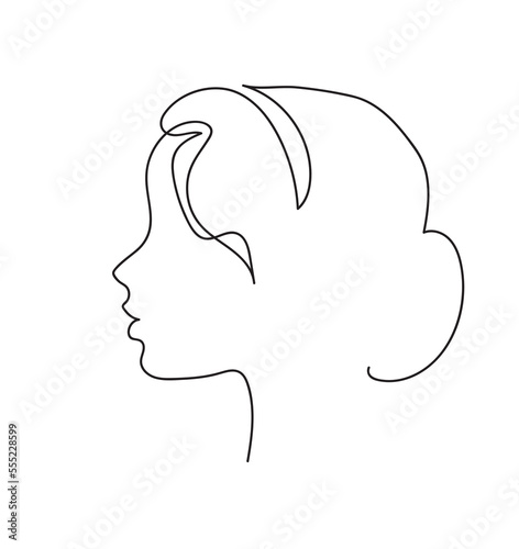Woman profile with long hair. Continuous line drawing vector illustration