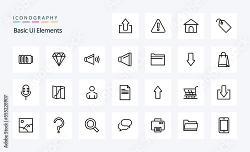 25 Basic Ui Elements Line icon pack