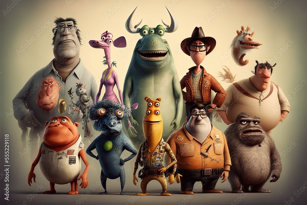 generative-ai-generative-ai-funny-cartoon-characters-in-different