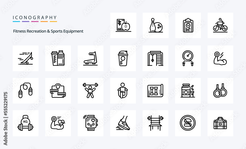 25 Fitness Recreation And Sports Equipment Line icon pack