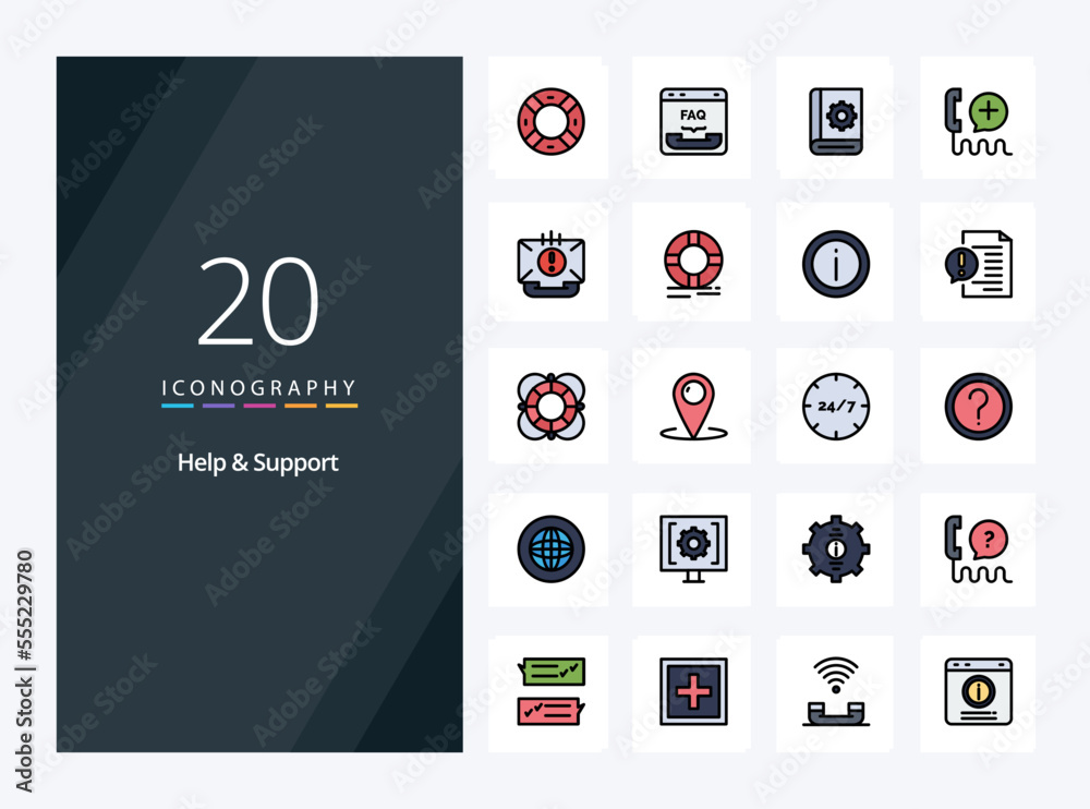 20 Help And Support line Filled icon for presentation