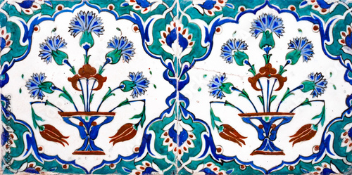 Photography Ceramic handmade turkish tiles of Topkapi Palace, from the 16th century in Istanbul, Turkey