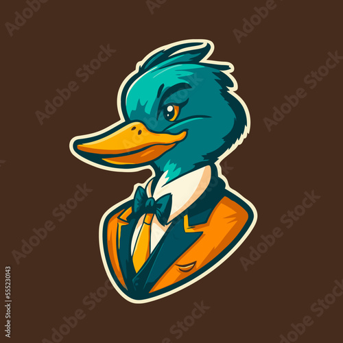 cool duck or goose character logo mascot icon for branding in cartoon vector