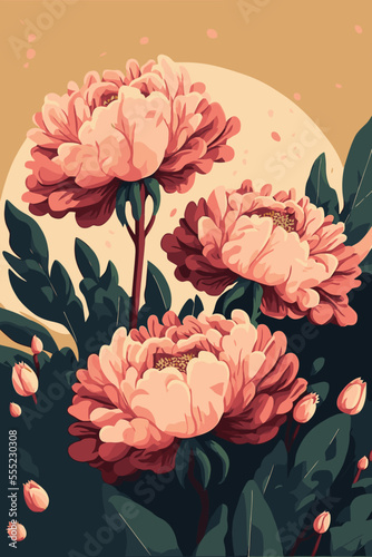 peonies and wild flowers botanical natural peony Illustration background