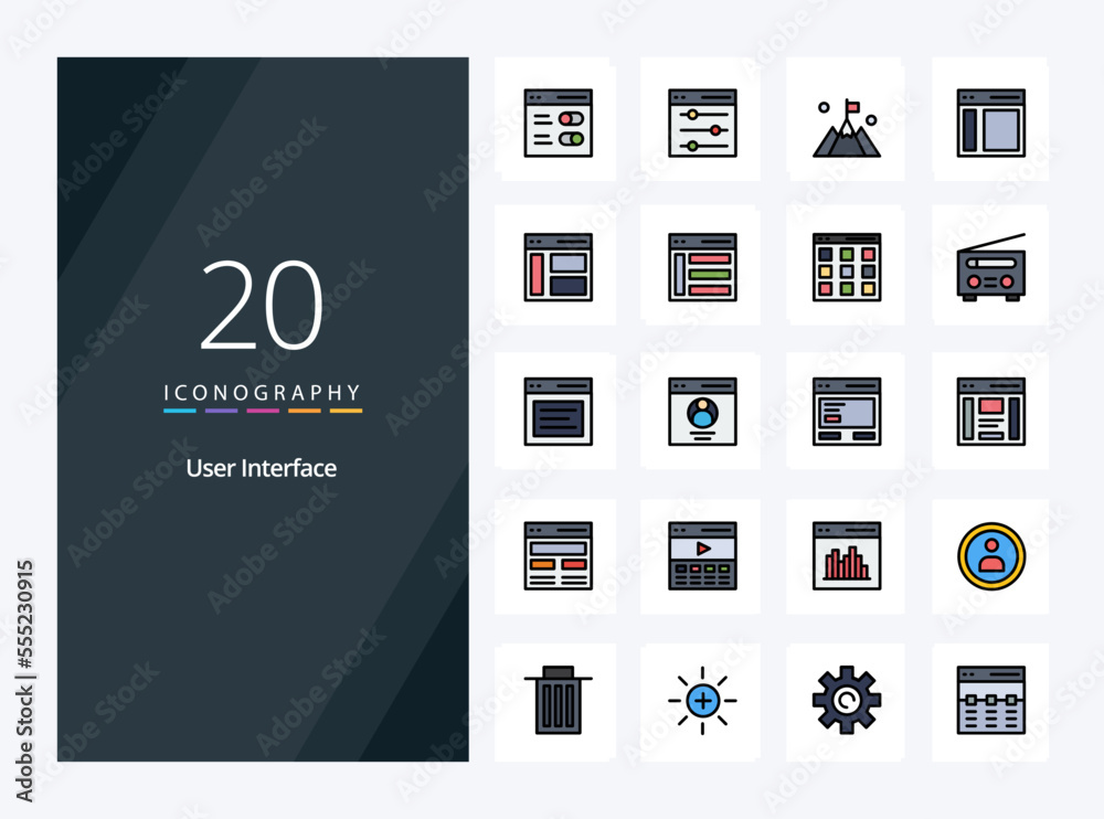 20 User Interface line Filled icon for presentation