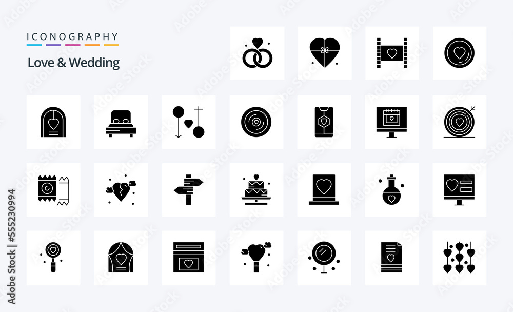 25 Love And Wedding Solid Glyph icon pack
