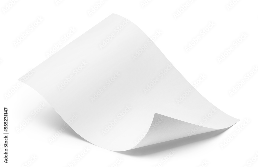 Blank bended A4 paper sheet, isolated on white background Blank bended A4 paper sheet, isolated on white background