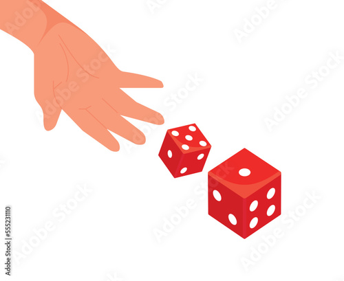 Cartoon, gambling and business risk concept, Businessman hand throwing dice, take a chance.,vector eps10