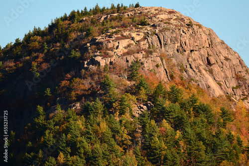 Telescopic view of the summit of South Bubble Mountain, in fall.; South Bubble Mountain, Acadia National Park, Mount Desert Island, Maine. photo