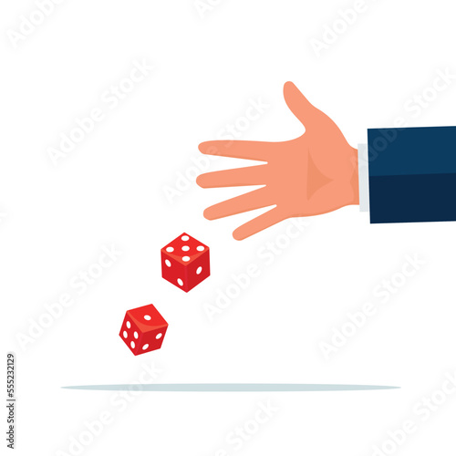 Cartoon, gambling and business risk concept, Businessman hand throwing dice, take a chance.,vector eps10