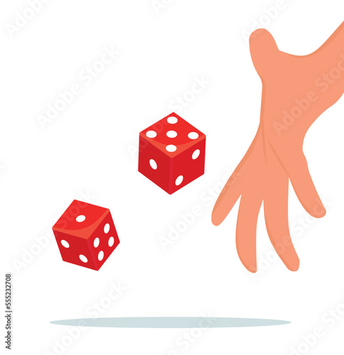 Cartoon, gambling and business risk concept, Businessman hand throwing dice, take a chance.,vector eps10