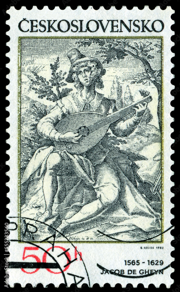 Vintage  postage stamp. Lute Player.