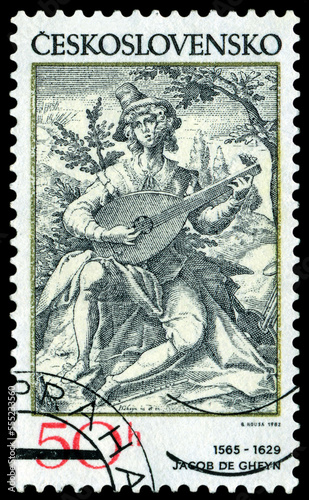 Vintage  postage stamp. Lute Player. photo