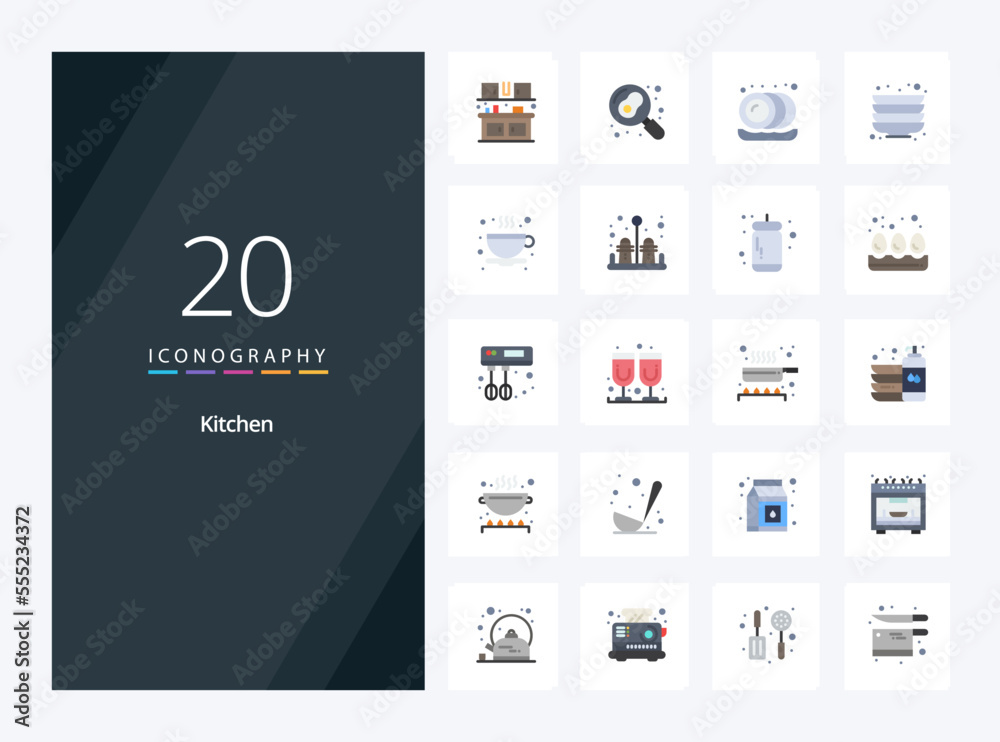 20 Kitchen Flat Color icon for presentation