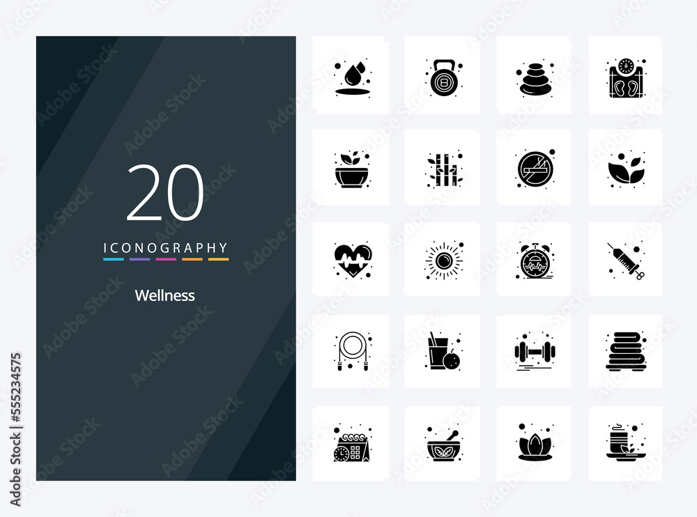 20 Wellness Solid Glyph icon for presentation