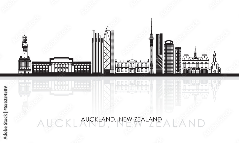 Silhouette Skyline panorama of city of Auckland, New Zealand - vector illustration