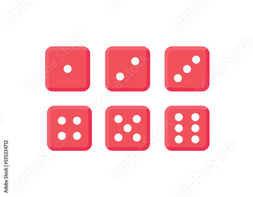 Vector Casino Dice of Authentic Icons. Vector rolling red dice set isolated on white background. 3d Board Game Pieces. Red Poker Cubes
