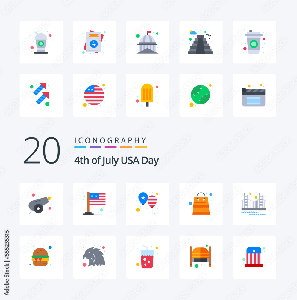 20 Usa Flat Color icon Pack like bridge packages balloons money america flag