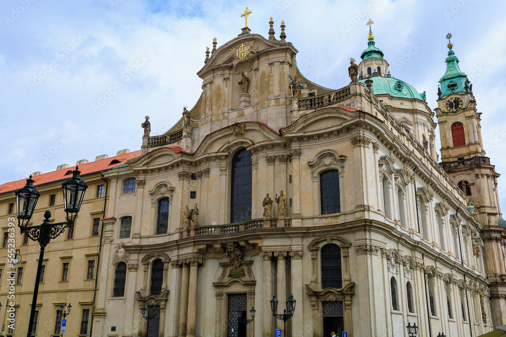Church of St. Nicholas in Prague. Background with selective focus and copy space