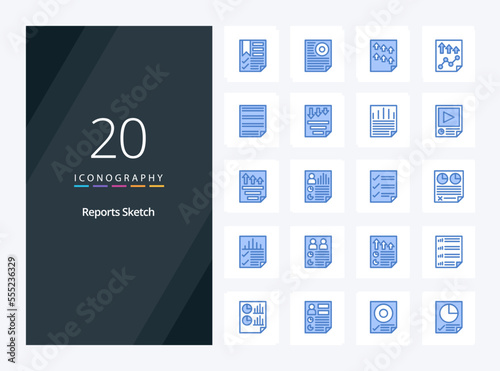 20 Reports Sketch Blue Color icon for presentation