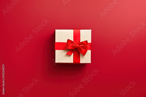 red gift box with ribbon , san valentine, romantic, love - AI Generated © Fernando