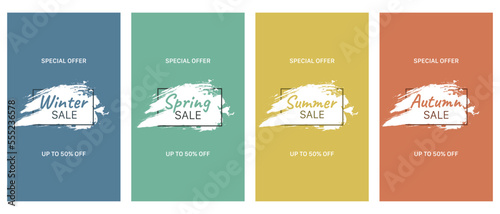 Four Seasons sale. Winter sale, Autumn sale, Summer sale, Spring sale. Vector template set