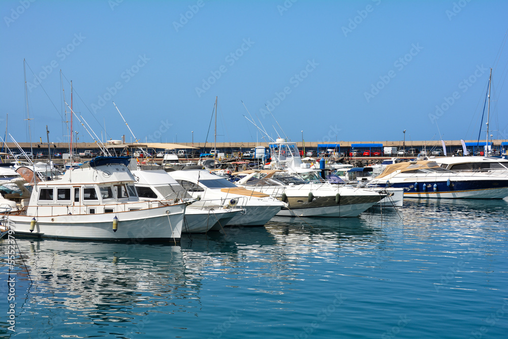 Yachts in Puerto Colon harbor in Costa Adeje, Tenerife, Spain