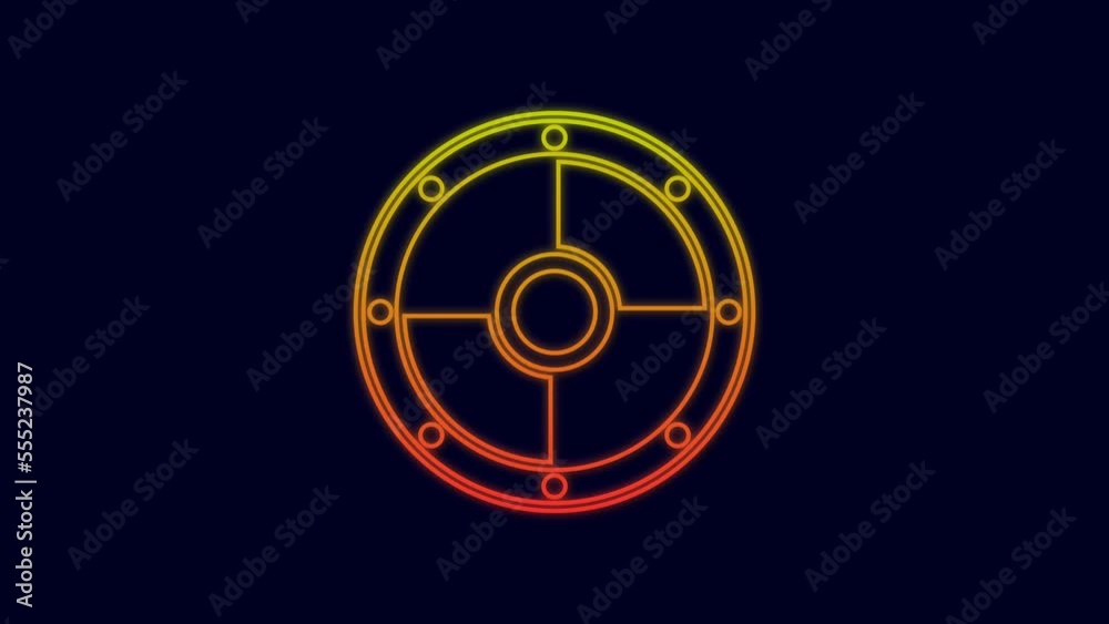 Glowing neon line Round wooden shield icon isolated on blue background. Security, safety, protection, privacy, guard concept. 4K Video motion graphic animation Glowing neon line Round wooden shield icon isolated on blue background. Security, safety, protection, privacy, guard concept. 4K Video motion graphic animation