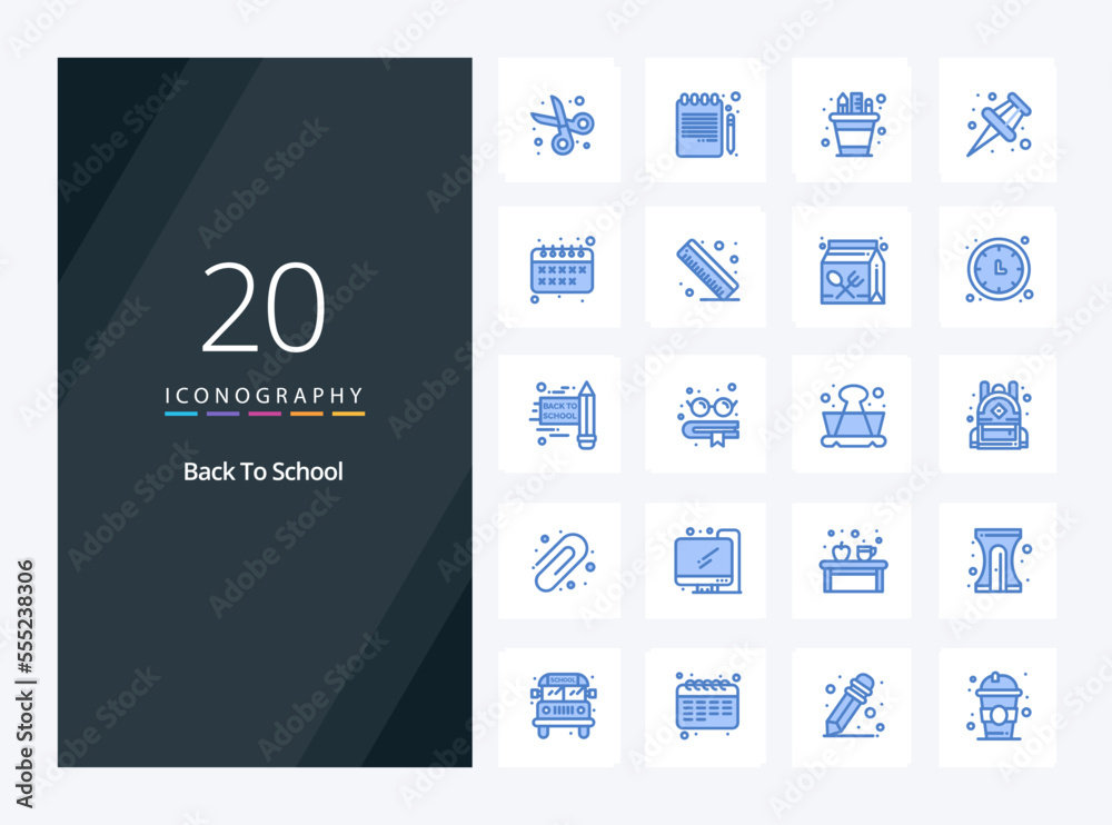 20 Back To School Blue Color icon for presentation