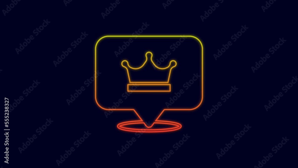 Glowing neon line King crown icon isolated on blue background. 4K Video motion graphic animation Glowing neon line King crown icon isolated on blue background. 4K Video motion graphic animation