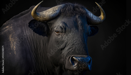 An Majestic African buffalo on black background. digital art 