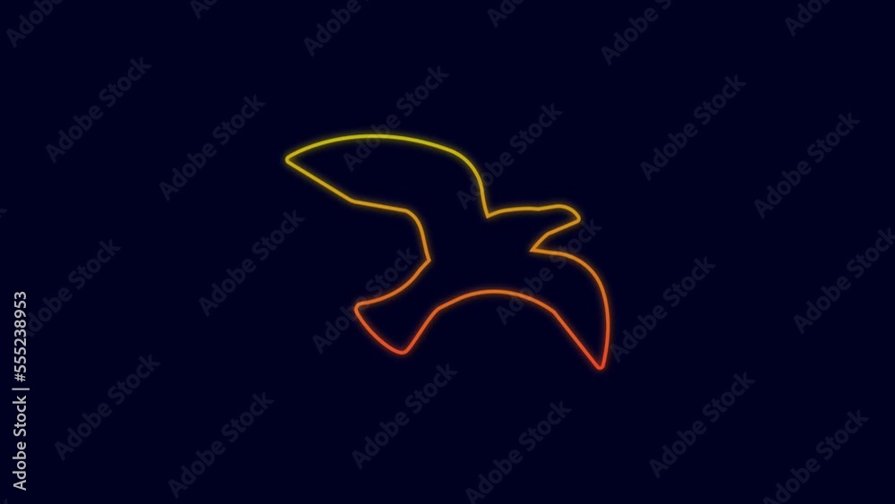 Glowing neon line Bird seagull icon isolated on blue background. 4K Video motion graphic animation Glowing neon line Bird seagull icon isolated on blue background. 4K Video motion graphic animation