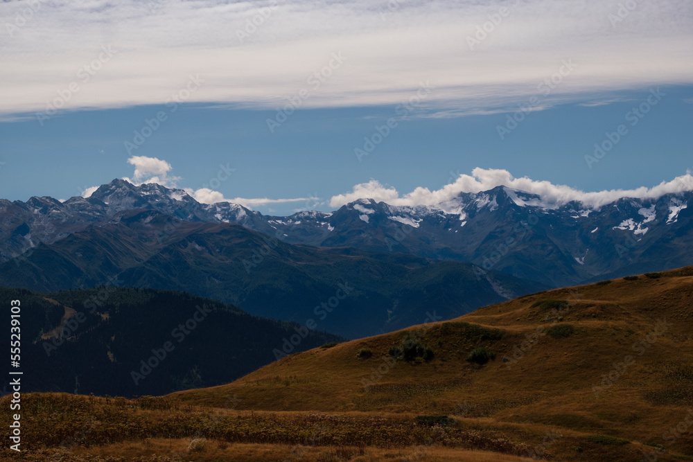 Mountain range and snow caps panorama