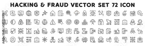 Hacking vector line icons set. Hacker attack