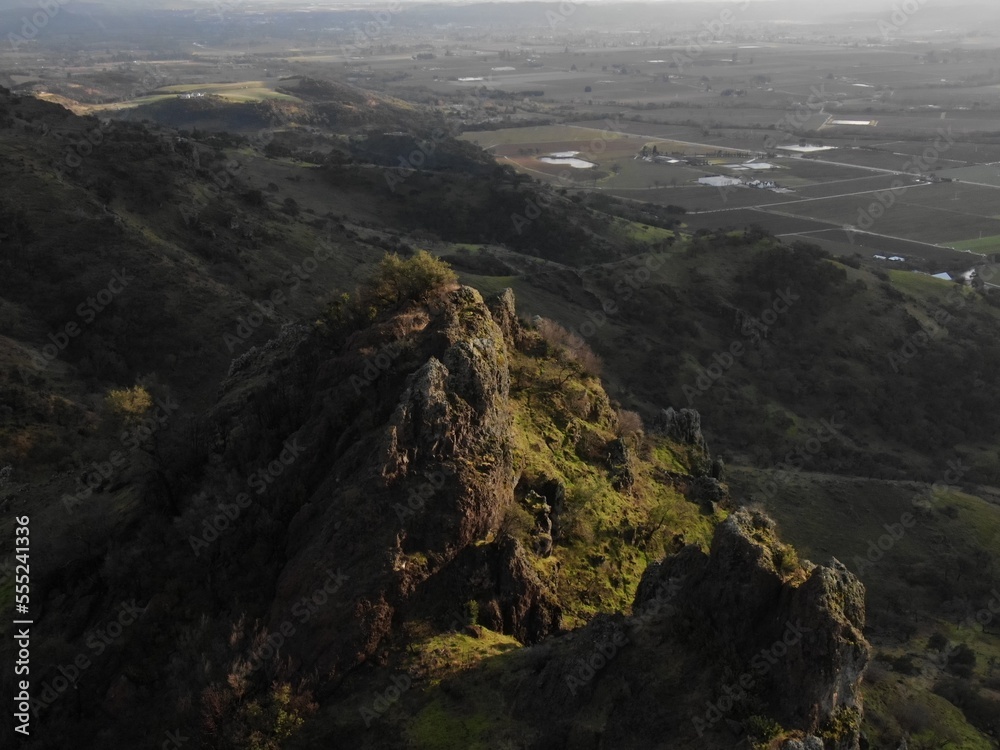 Aerial above rocky cliffs above Napa Valley, California Aerial above rocky cliffs above Napa Valley, California