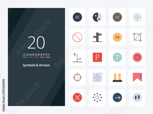 20 Symbols Arrows Flat Color icon for presentation