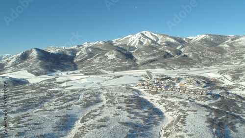 Aerial view of Park City Ski Resort on sunny winter day