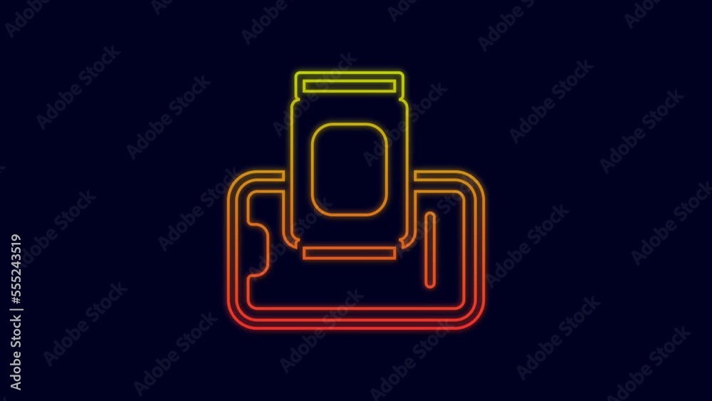 Glowing neon line Food ordering on mobile icon isolated on blue background. Order by mobile phone. Restaurant food delivery concept. 4K Video motion graphic animation Glowing neon line Food ordering on mobile icon isolated on blue background. Order by mobile phone. Restaurant food delivery concept. 4K Video motion graphic animation