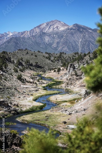 Fototapeta Naklejka Na Ścianę i Meble -  Beautiful view of Hot Creek and mountain range near Mammoth, California