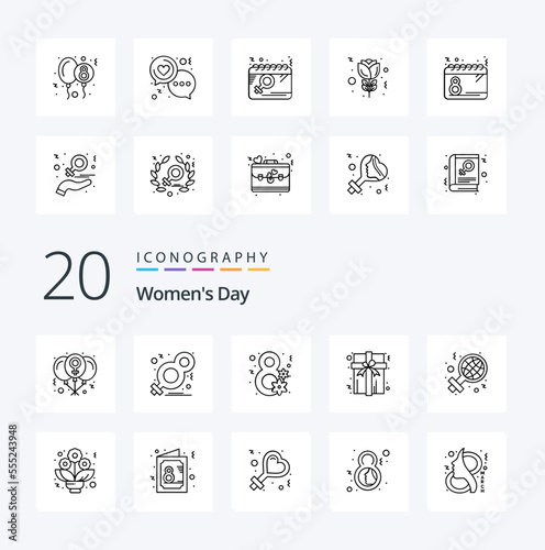 20 Womens Day Line icon Pack like day gift symbol box gift