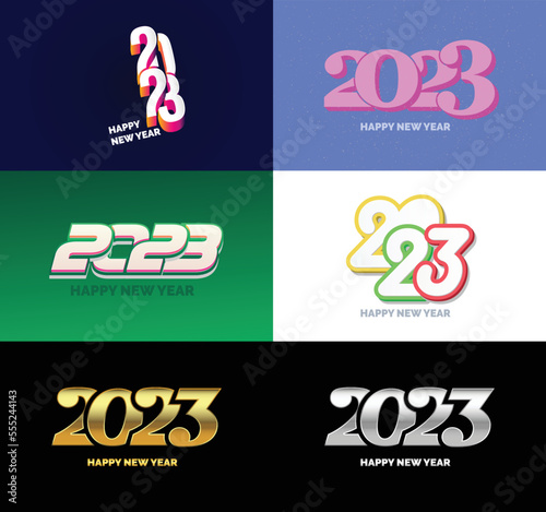 Fototapeta Naklejka Na Ścianę i Meble -  Big Set of 2023 Happy New Year logo text design 2023 number design template