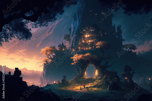 fantasy landscape illuminated  fantasy world  art illustration concept