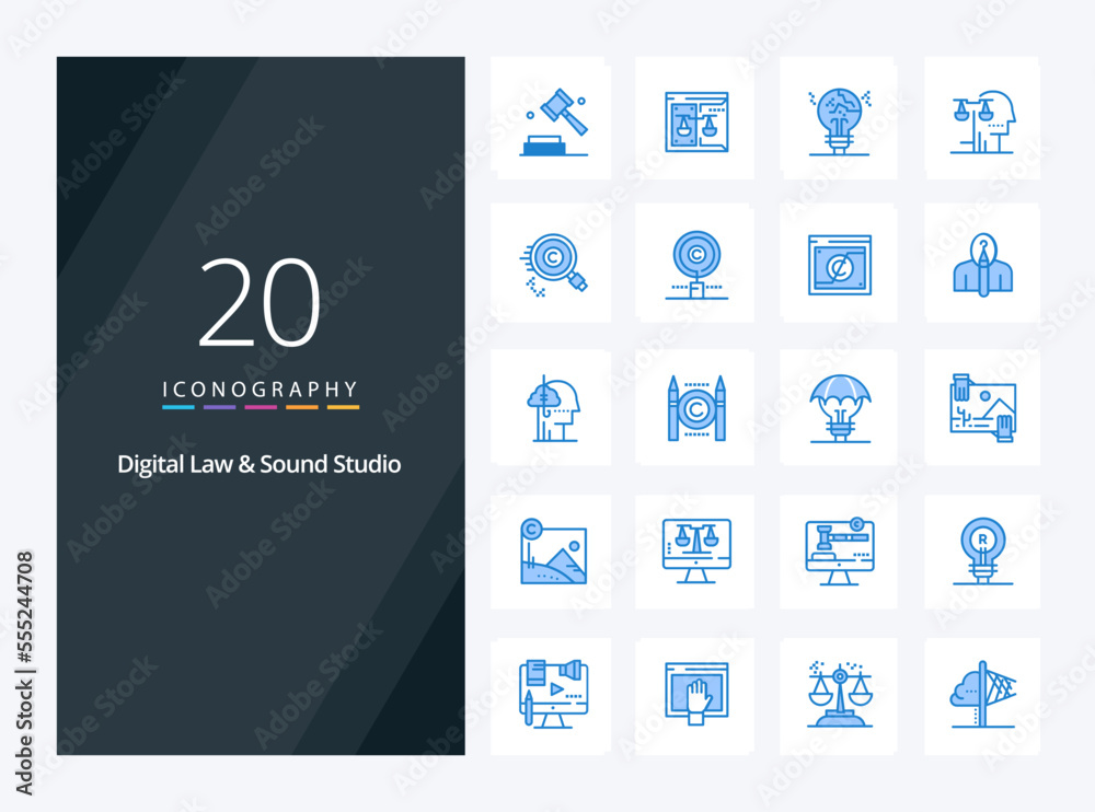 20 Digital Law And Sound Studio Blue Color icon for presentation