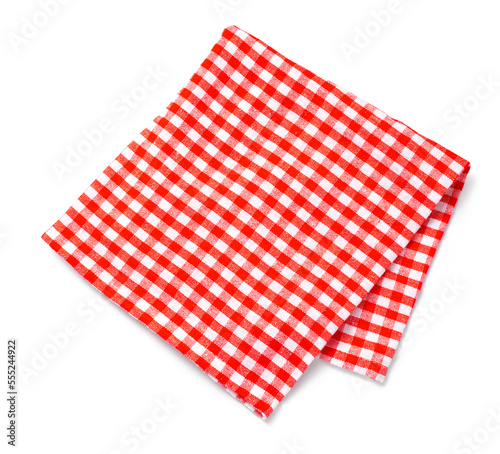 Table cloth kitchen isolated. Red napkin on white background. Top view.