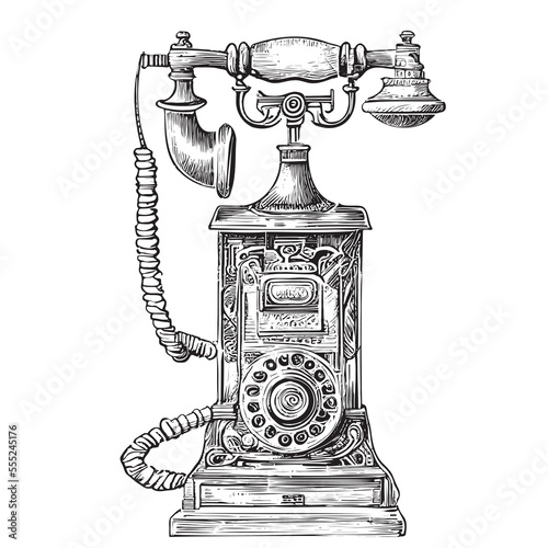 Old vintage phone retro hand drawn sketch Vector illustration