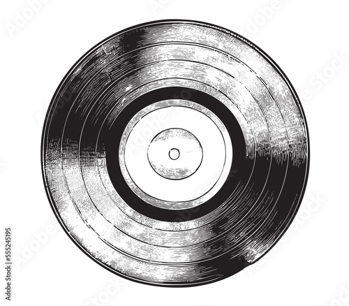 Old vinyl record retro hand drawn sketch Vector illustration.